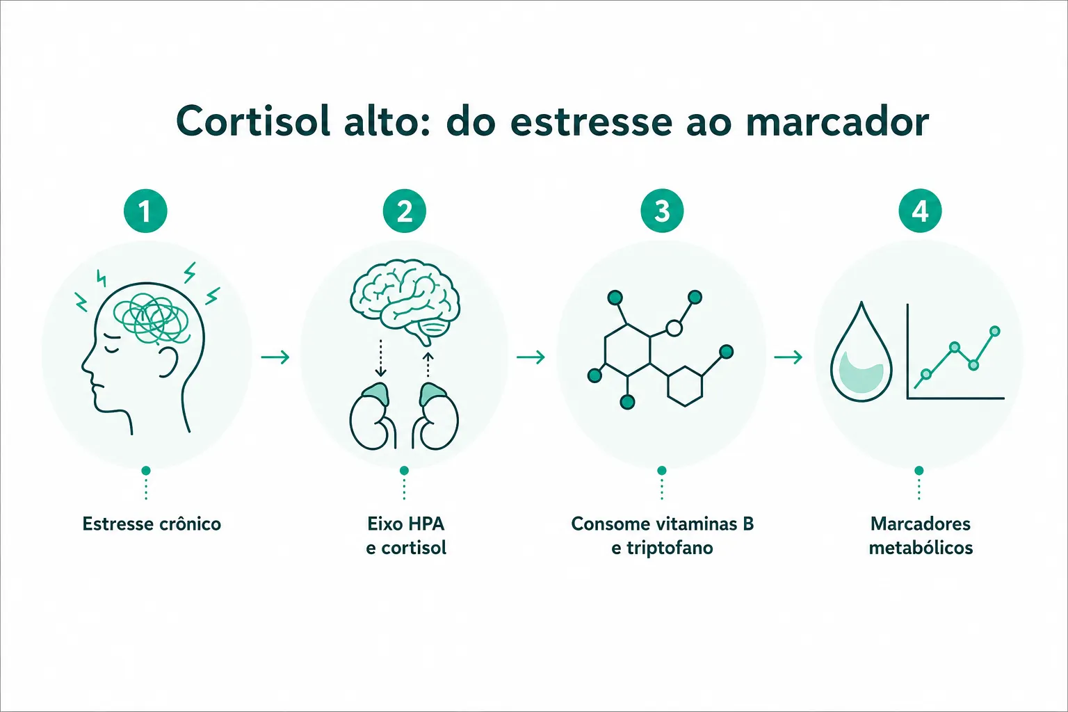 Infográfico do eixo HPA: do estresse crônico ao rastro em marcadores metabólicos