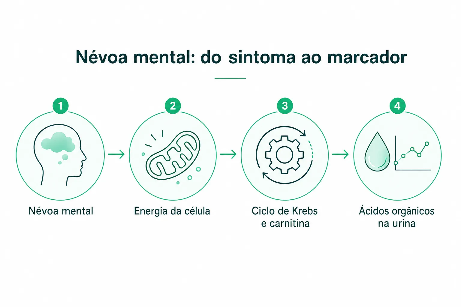 Infográfico: da névoa mental à função mitocondrial e aos ácidos orgânicos na urina